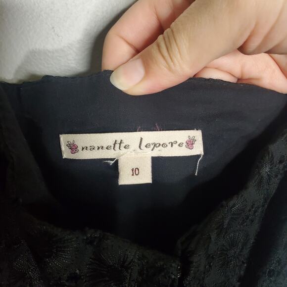 Nanette Lepore Black Bustier Eyelet Lace Dress Women's Size 10 Black Midi A-Line - Picture 3 of 16